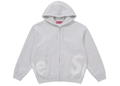 Supreme Big Logo Zip Up Hooded Sweatshirt Ash Grey