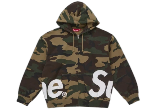 Supreme Big Logo Zip Up Hooded Sweatshirt Woodland Camo