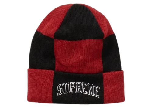 Supreme Checkerboard Beanie Dark Red