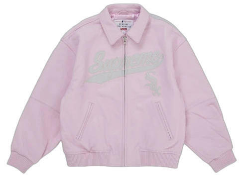 Supreme Chicago White Sox Leather Varsity Jacket Pink