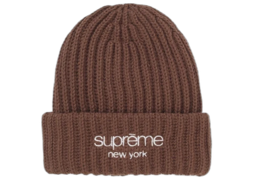 Supreme Chunky Rib Classic Logo Beanie Brown