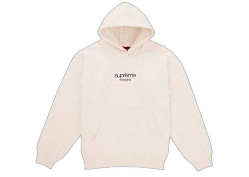 Supreme Classic Logo Shanghai Shop Hooded Sweatshirt Natural