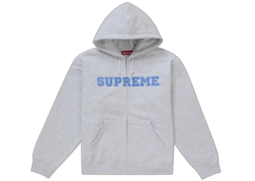 Supreme Collegiate Applique Zip Up Hooded Sweatshirt Ash Grey