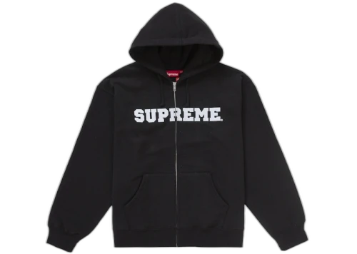 Supreme Collegiate Applique Zip Up Hooded Sweatshirt Black