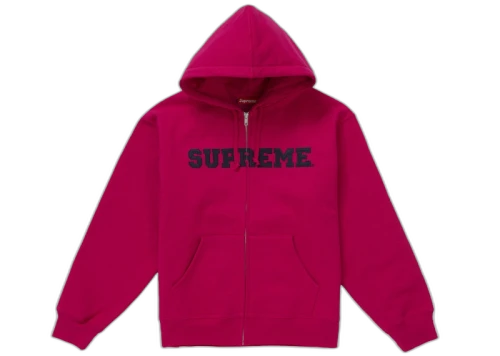 Supreme Collegiate Applique Zip Up Hooded Sweatshirt Fuchsia