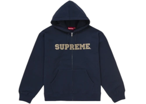 Supreme Collegiate Applique Zip Up Hooded Sweatshirt Navy