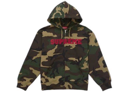 Supreme Collegiate Applique Zip Up Hooded Sweatshirt Woodland Camo