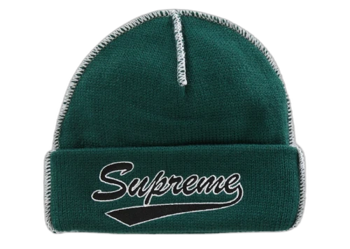 Supreme Contrast Stitch Beanie (FW22) Dark Pine