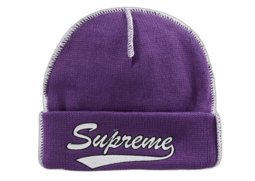 Supreme Contrast Stitch Beanie (FW22) Purple