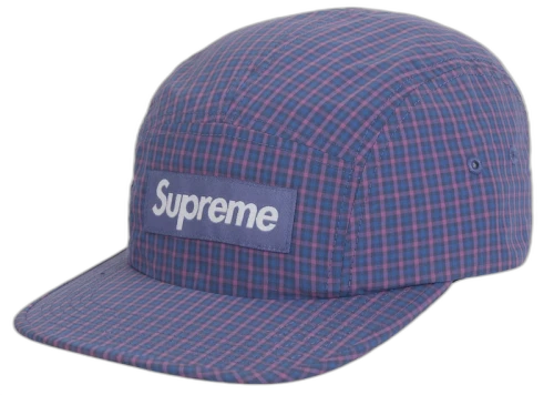 Supreme Cordura Plaid Camp Cap Blue