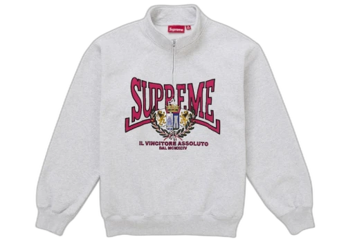 Supreme Crest Applique Half Zip Pullover Ash Grey