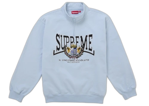 Supreme Crest Applique Half Zip Pullover Light Blue