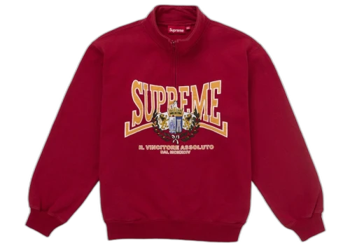 Supreme Crest Applique Half Zip Pullover Red