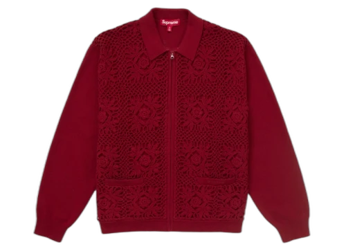 Supreme Crochet Zip Up Cardigan Dark Red