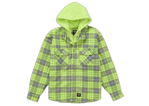 Supreme Dickies Lined Zip Up Hooded Flannel Shirt Neon Green
