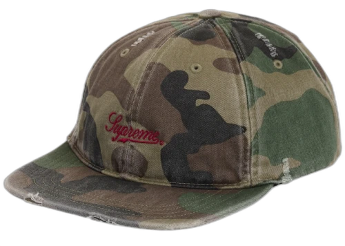 Supreme Distressed Script 6-Panel Woodland Camo