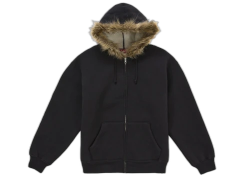Supreme Faux Fur Zip Up Hooded Sweatshirt Black