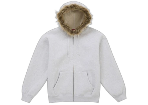 Supreme Faux Fur Zip Up Hooded Sweatshirt Heather Grey