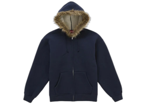 Supreme Faux Fur Zip Up Hooded Sweatshirt Navy