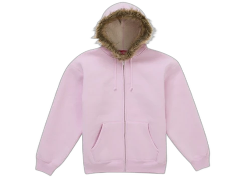 Supreme Faux Fur Zip Up Hooded Sweatshirt Pink