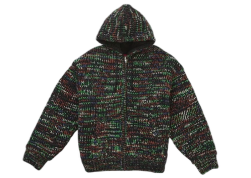 Supreme Faux Shearling Lined Zip Up Hooded Sweater Green Melange