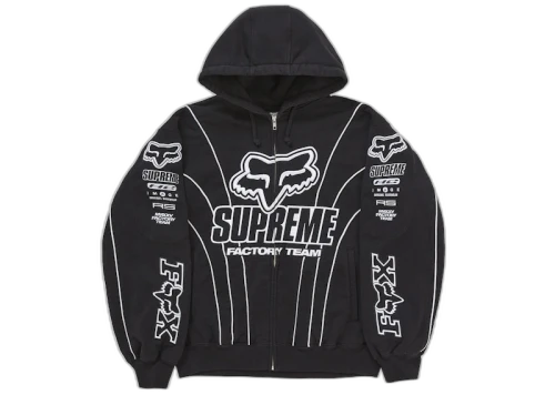 Supreme Fox Racing Zip Up Hooded Sweatshirt Black