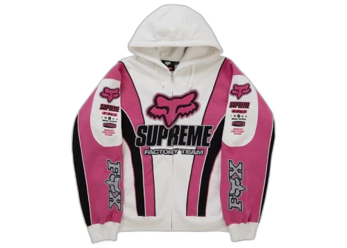 Supreme Fox Racing Zip Up Hooded Sweatshirt White