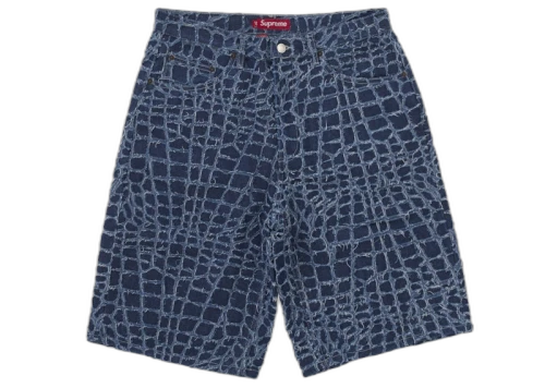 Supreme Frayed Croc Baggy Denim Short Indigo