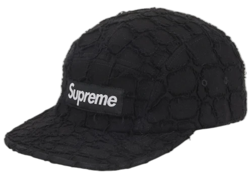 Supreme Frayed Croc Denim Camp Cap Black