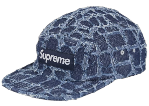 Supreme Frayed Croc Denim Camp Cap Navy