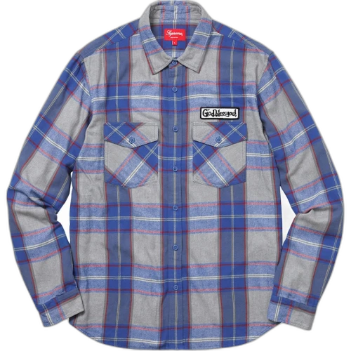 Supreme God Bless Plaid Flannel Shirt Royal