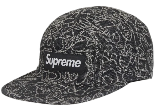 Supreme Handwriting Denim Camp Cap Black