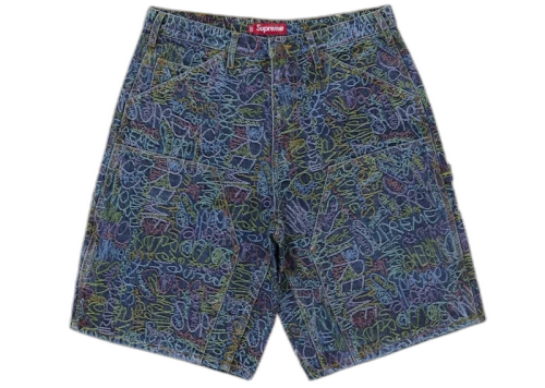 Supreme Handwriting Double Knee Denim Short Indigo