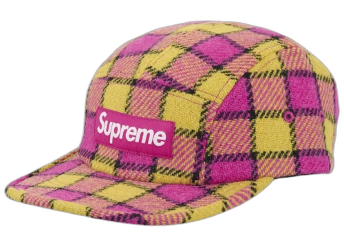 Supreme Harris Tweed Camp Cap Pink Plaid