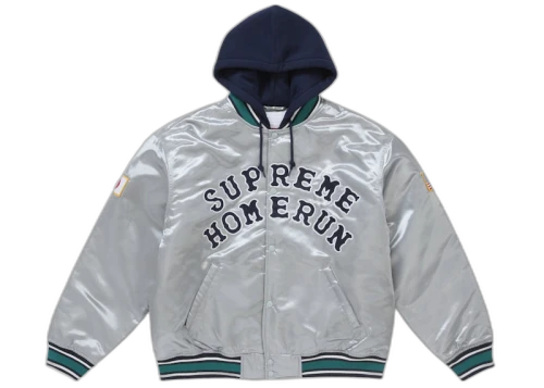 Supreme Homerun Satin Hooded Varsity Jacket Silver
