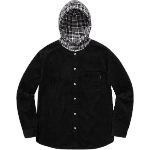 Supreme Hooded Color Blocked Corduroy Shirt Black/Gray