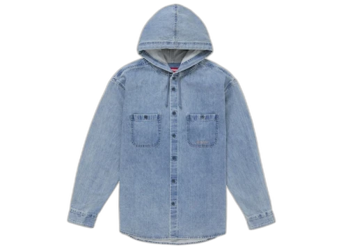 Supreme Hooded Denim Shirt Blue