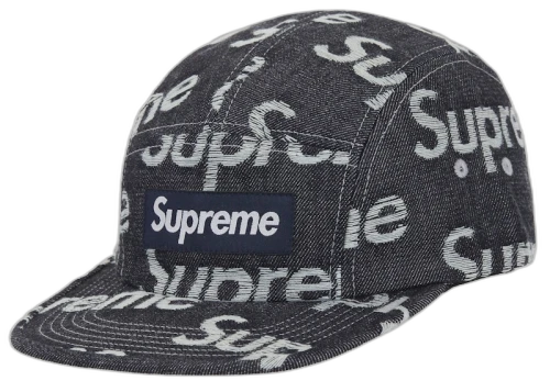 Supreme Jacquard Logos Denim Camp Cap Rigid Indigo