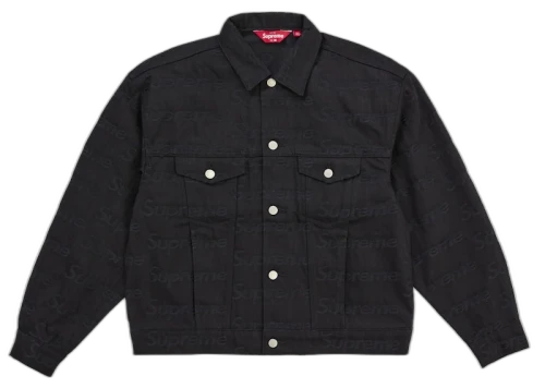 Supreme Jacquard Logos Denim Trucker Jacket Black