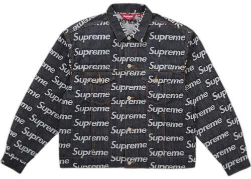 Supreme Jacquard Logos Denim Trucker Jacket Rigid Indigo