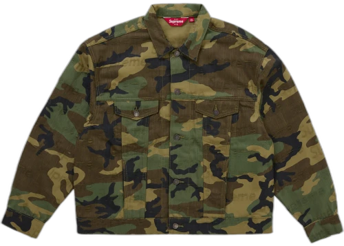 Supreme Jacquard Logos Denim Trucker Jacket Woodland Camo