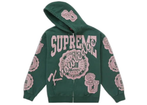 Supreme Knowledge Reigns Zip Up Hooded Sweatshirt Dark Green