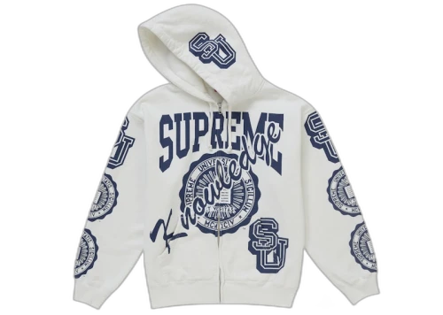Supreme Knowledge Reigns Zip Up Hooded Sweatshirt White
