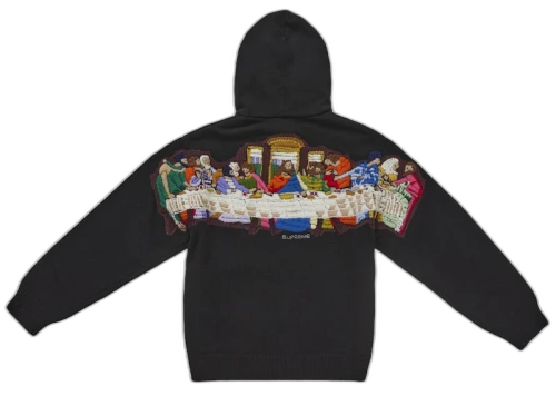 Supreme Last Supper Embroidered Zip Up Hooded Sweater Black