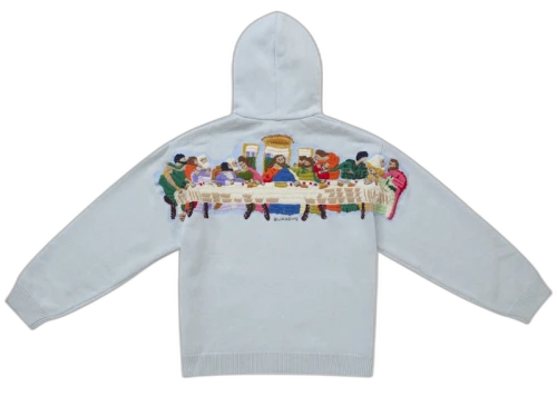 Supreme Last Supper Embroidered Zip Up Hooded Sweater Light Blue