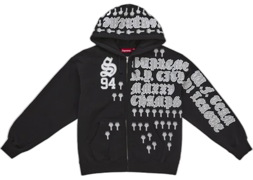 Supreme League Champs Zip Up Hooded Sweatshirt Black