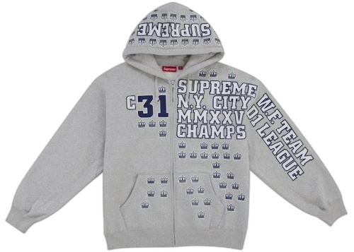 Supreme League Champs Zip Up Hooded Sweatshirt Grey