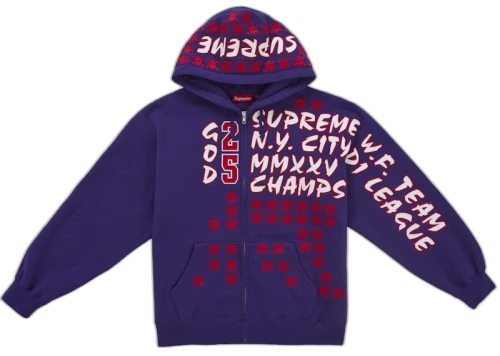 Supreme League Champs Zip Up Hooded Sweatshirt Purple