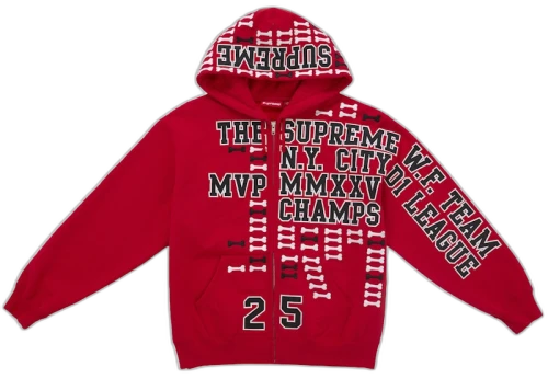 Supreme League Champs Zip Up Hooded Sweatshirt Red
