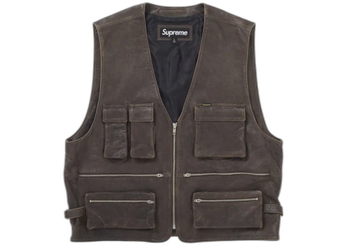 Supreme Leather Cargo Vest Brown